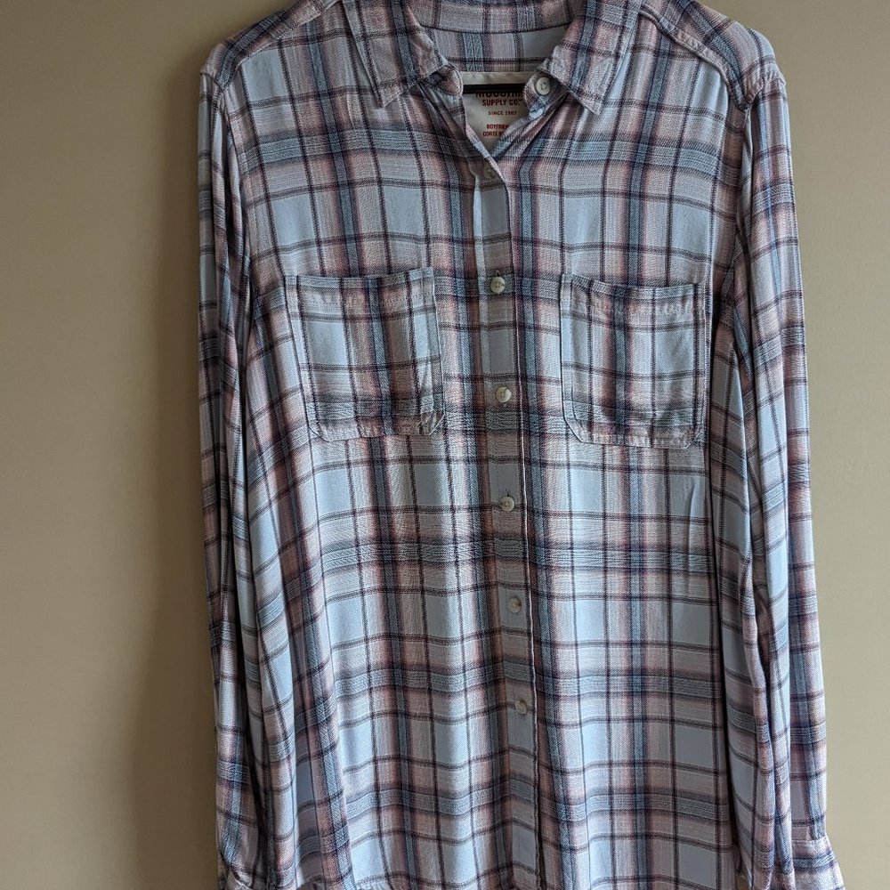 Mossimo Medium Pink and Baby Blue Boyfriend Fit Flannel